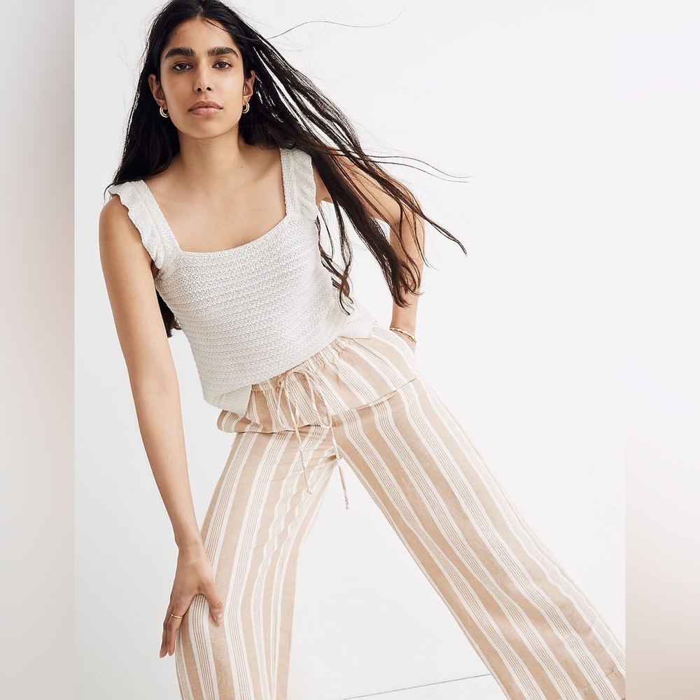 Madewell Crocheted Ruffle-Strap Sweater Tank in Off-White